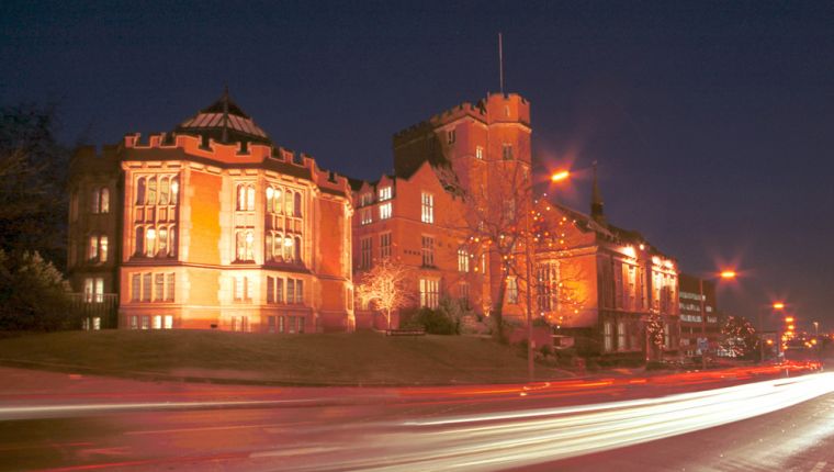 Study in England - University of Sheffield - Firth Court at night